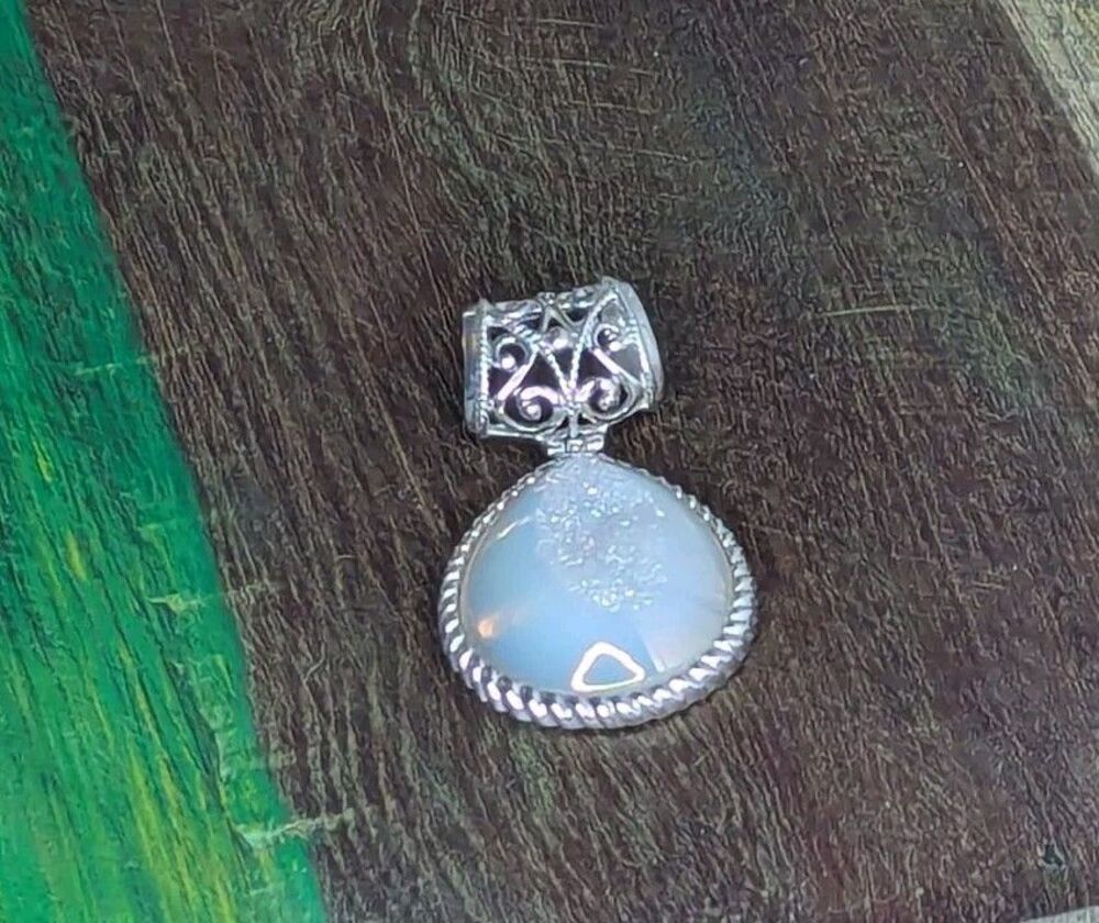 Artisan Gem Collection Druzy Quartz Pendant, White, Sterling Silver